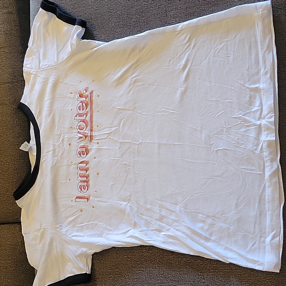 I AM A VOTER ringer ladies cut t-shirt.  Size Large from ModCloth